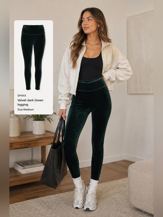 SPANX Pants - Spanx Velvet dark Green legging NWT size Medium
